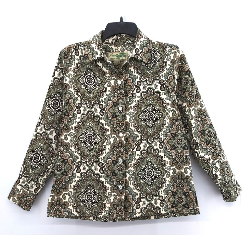 Havana Jack's Cafe Shirt/Jacket Women PM Brown Paisley Long Sleeve Button Up Top